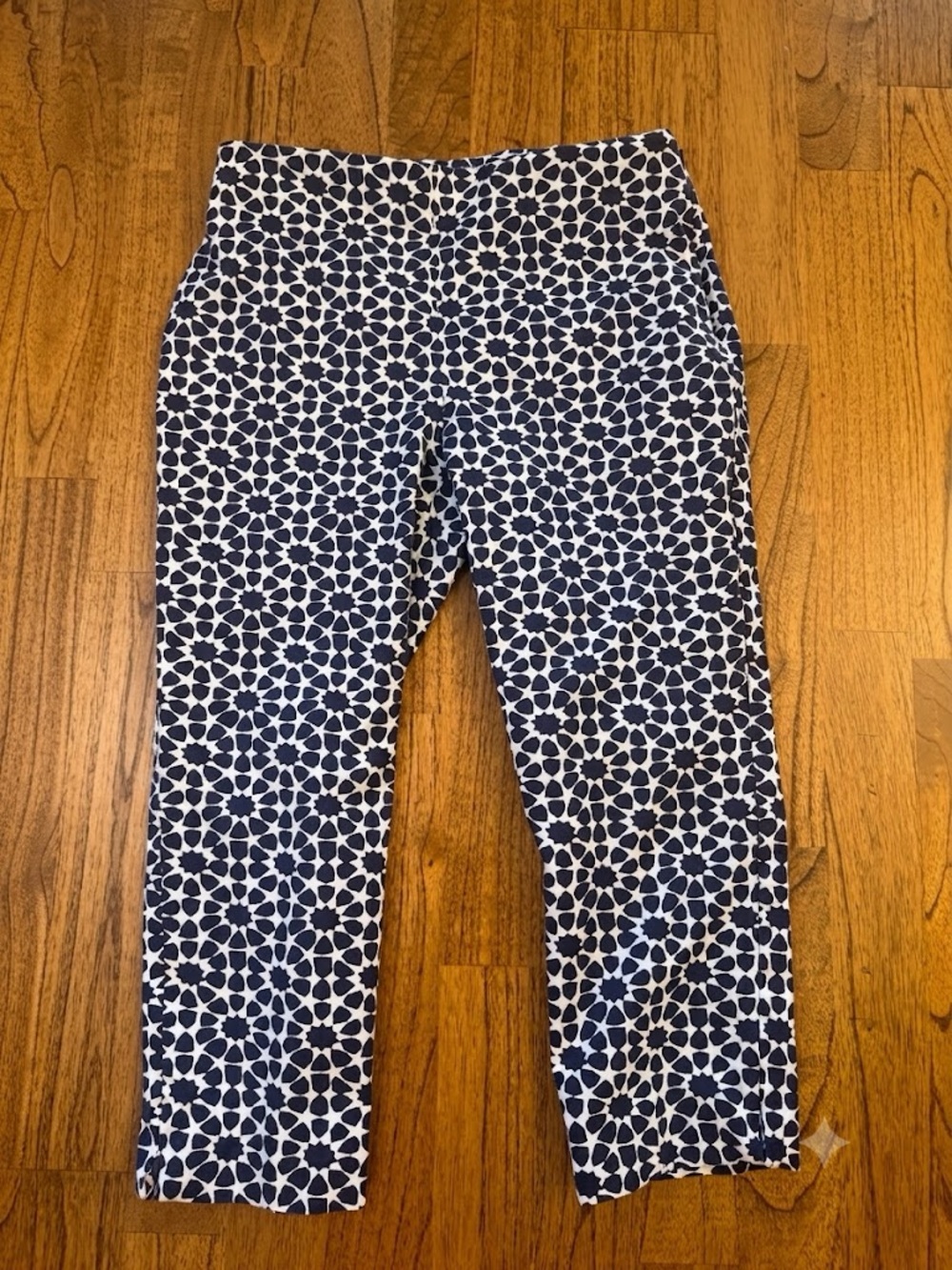 Talbots Chatham Crop Pants Size 4 Petite Navy White Geometric Mosaic Print VGUC